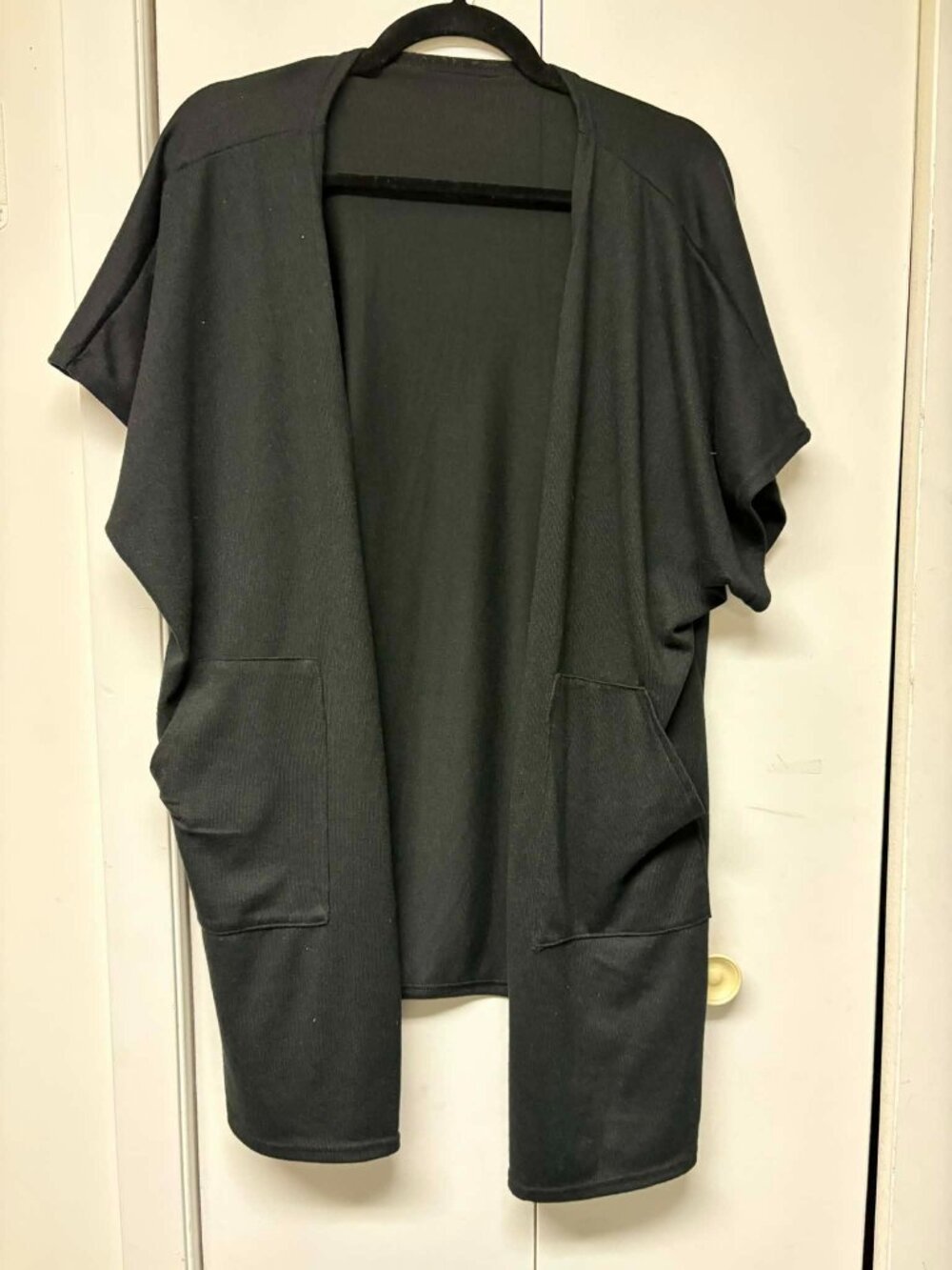 Black Short Sleeve Open Cardigan with Pockets One Size